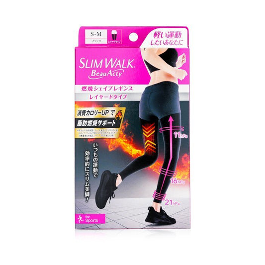 SlimWalk Compression Leggings with Taping Function for Sports -  Black (Size: S-M) 1pair