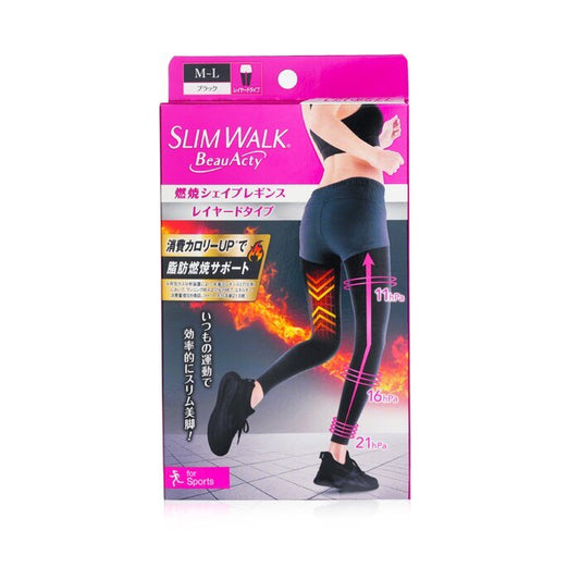 SlimWalk Compression Leggings with Taping Function for Sports - Black (Size: M-L) 1pair
